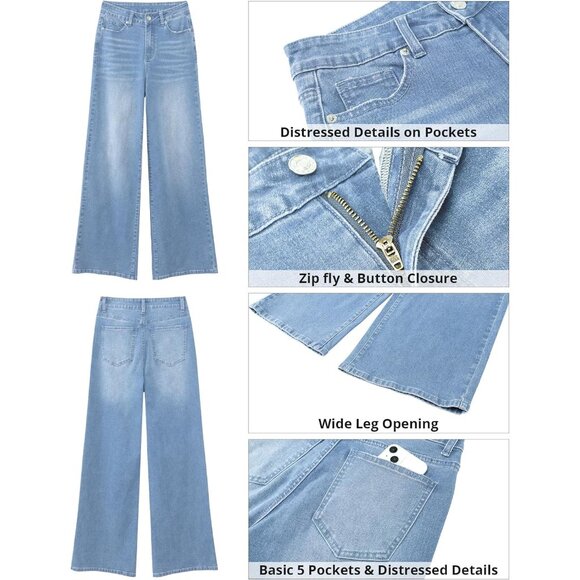 Wide Leg Jeans for Women Trendy High Waisted Stretchy Denim Pants 90s Baggy Jean - Picture 7 of 8